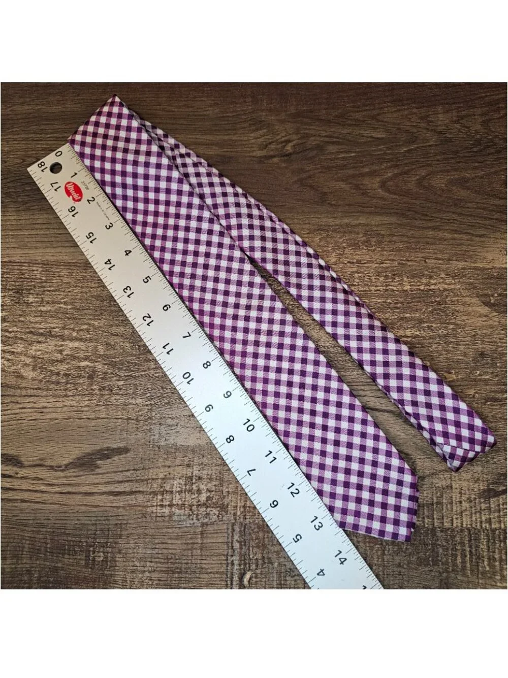 Banana Republic 100% Silk Narrow Skinny Tie Gingham Check Plaid Lilac White